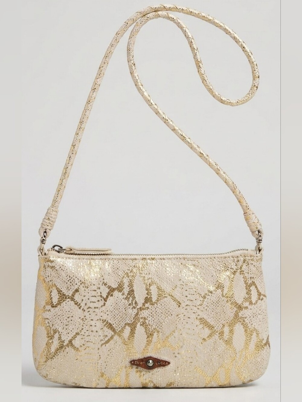 Elliott Lucca Metallic Gold Cream Snakeskin Crossbody Bag 90s Vintage